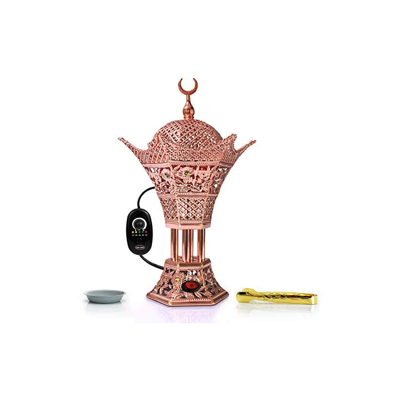 AM Regulator Electric Incense Burner - Oud Frankincense Resin Burner with Adjustable Timer - Hilal (Rose Gold)