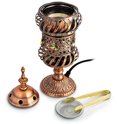 Attar Mist Carousel Electric Incense Burner - Metalic Bakhoor Burner Holder | Oud Frankincense Resin Burner (Mabkhara) | for Office & Home Decor | Ideal for Yoga, Spa & Aromatherapy (Copper)
