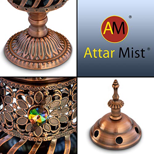 Attar Mist Carousel Electric Incense Burner - Metalic Bakhoor Burner Holder | Oud Frankincense Resin Burner (Mabkhara) | for Office & Home Decor | Ideal for Yoga, Spa & Aromatherapy (Copper)