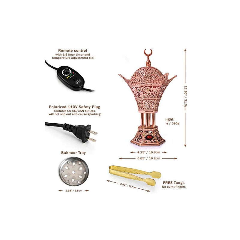 AM Regulator Electric Incense Burner - Oud Frankincense Resin Burner with Adjustable Timer - Hilal (Rose Gold)