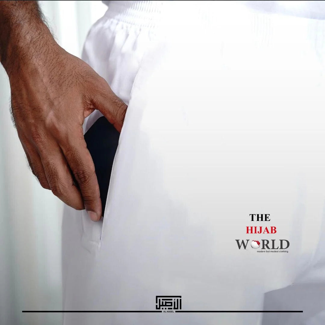 AL ASEEL UNDER THOBE TROUSERS/PANTS- White with pocket