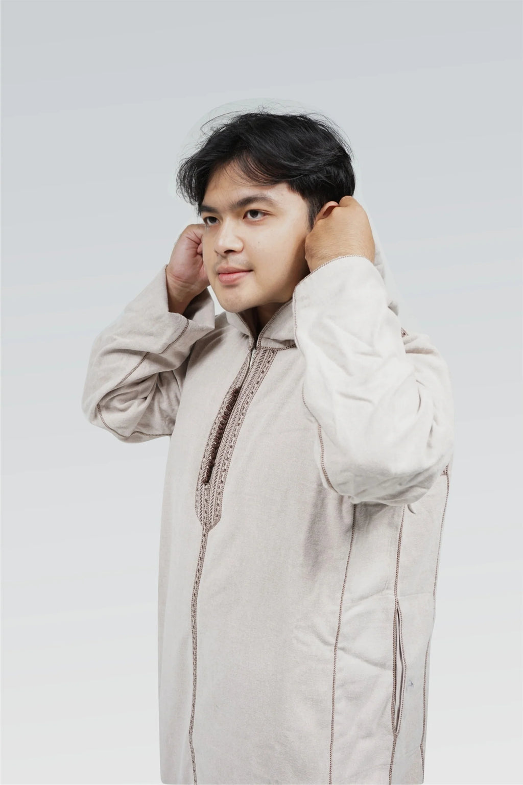 Moroccan Hoodie Thobe Mlifa Djellaba Beige