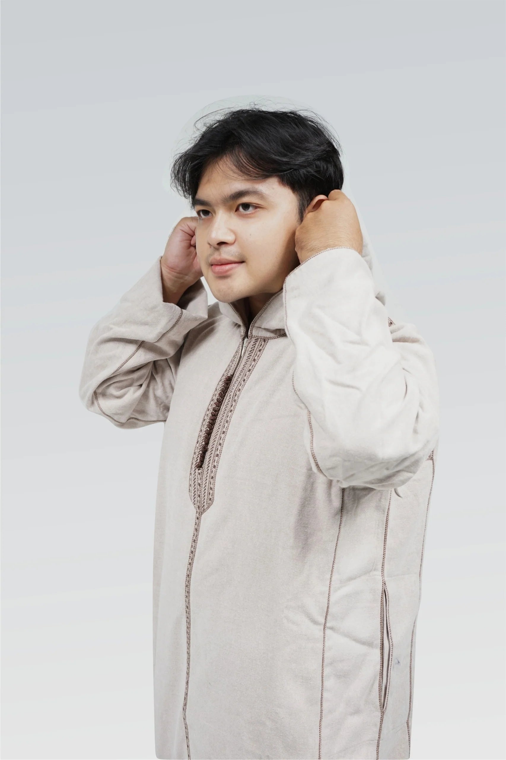 Moroccan Hoodie Thobe Mlifa Djellaba Beige