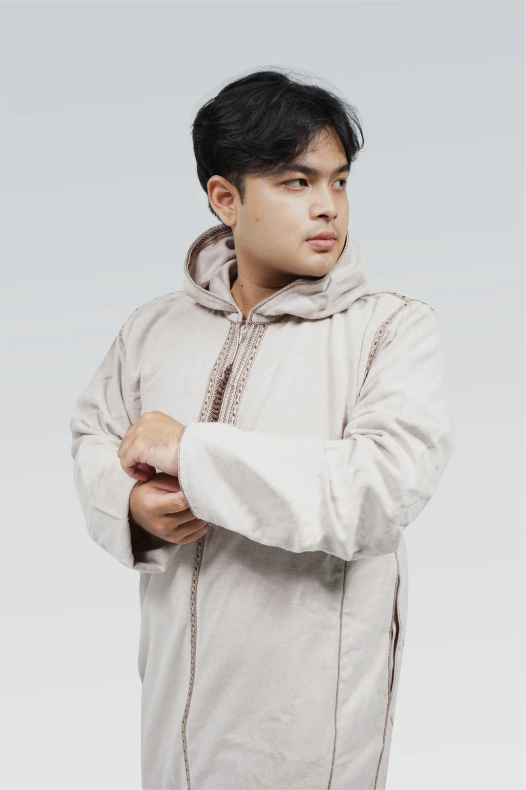 Moroccan Hoodie Thobe Mlifa Djellaba Beige