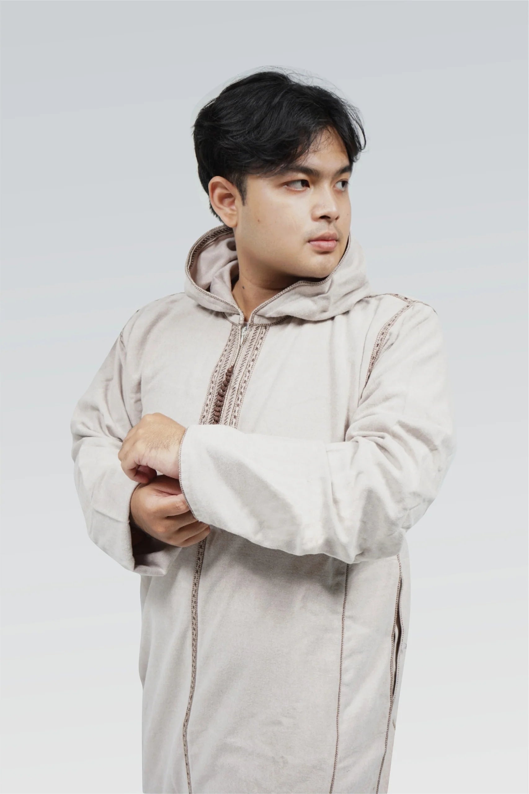 Moroccan Hoodie Thobe Mlifa Djellaba Beige