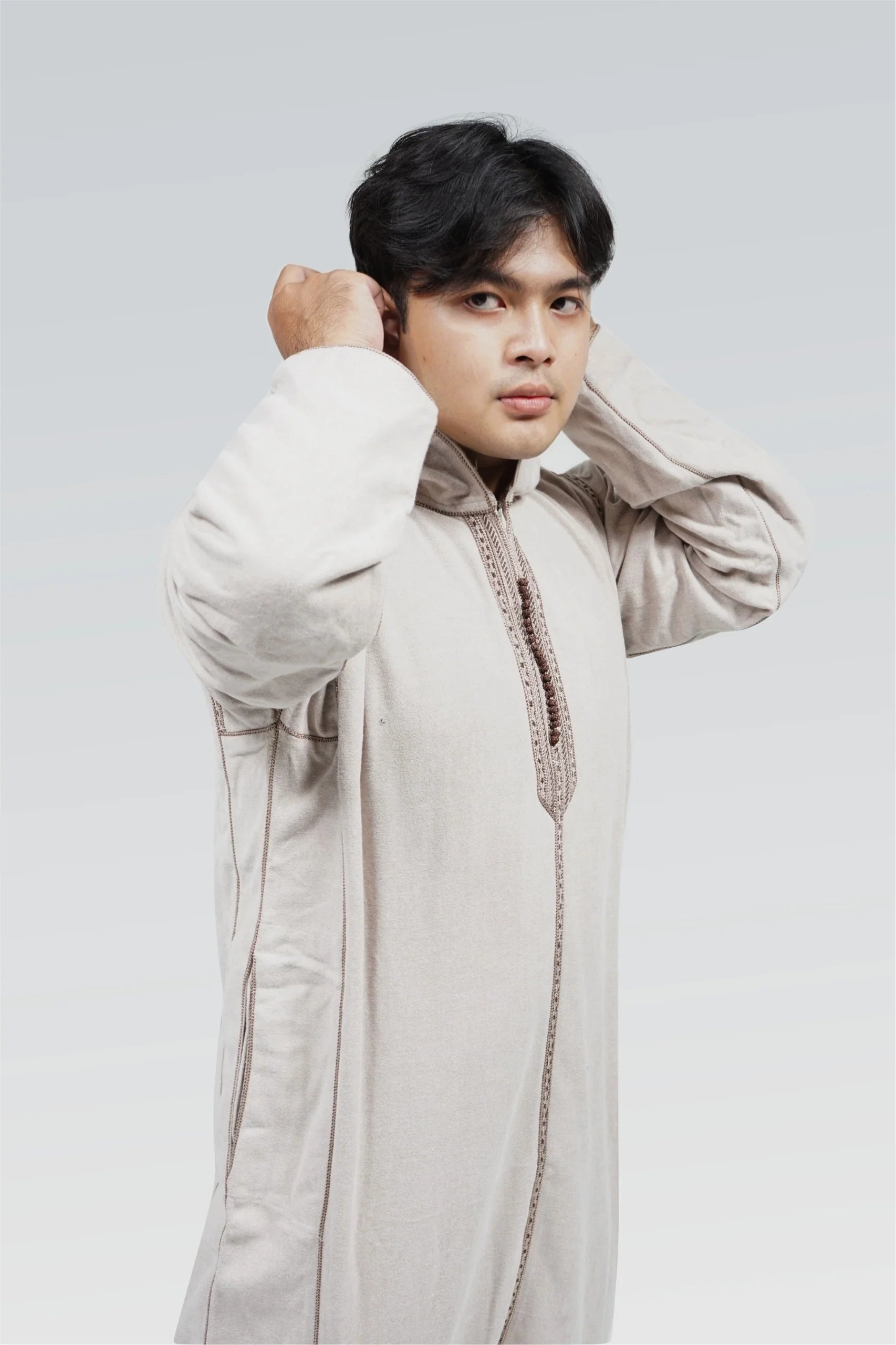 Moroccan Hoodie Thobe Mlifa Djellaba Beige