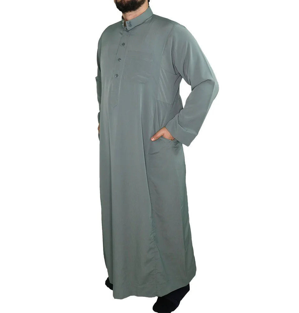 Men's Full Length Long Sleeve Islamic Thobe - Mint Grey