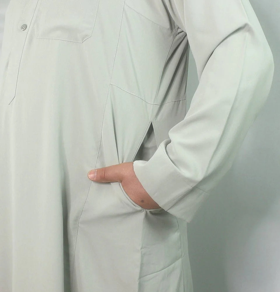 Men's Full Length Long Sleeve Islamic Thobe - Pistachio Beige