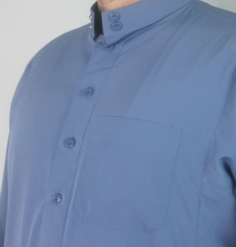 Men's Full Length Long Sleeve Islamic Thobe - Steel Blue