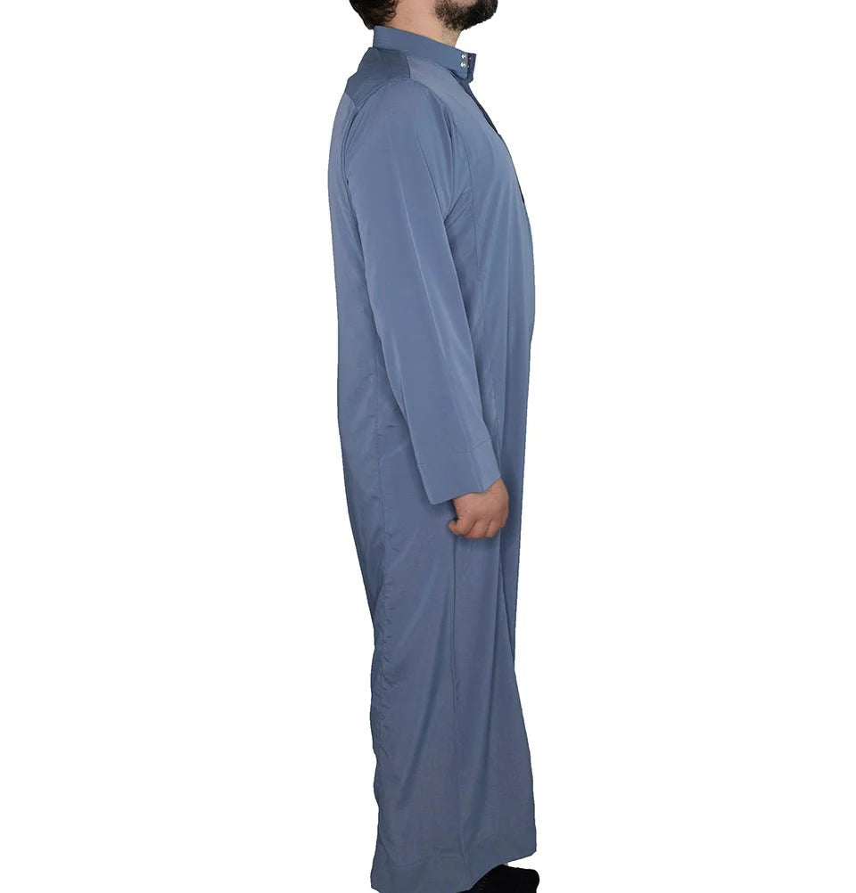 Men's Full Length Long Sleeve Islamic Thobe - Steel Blue