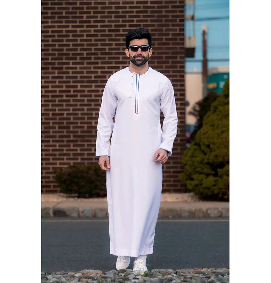 Men's Casual Full Length Islamic Thobe Emirati 506 White