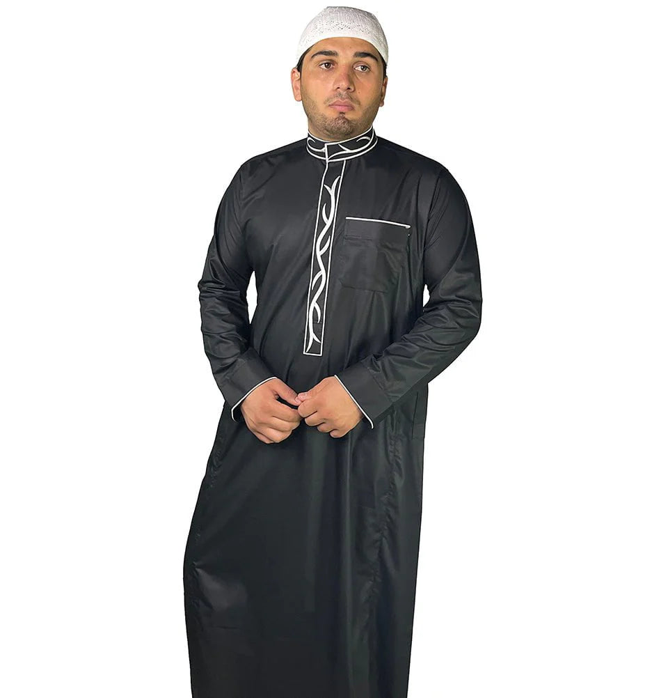 Men's Full Length Islamic Thobe Shiny Black