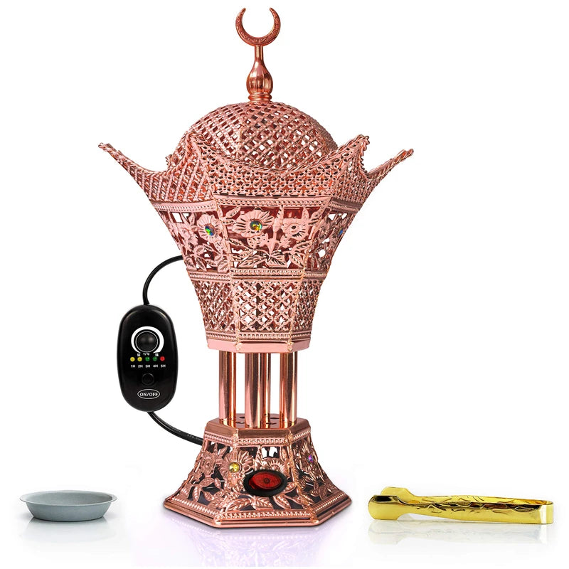 AM Regulator Electric Incense Burner - Oud Frankincense Resin Burner with Adjustable Timer - Hilal (Rose Gold)